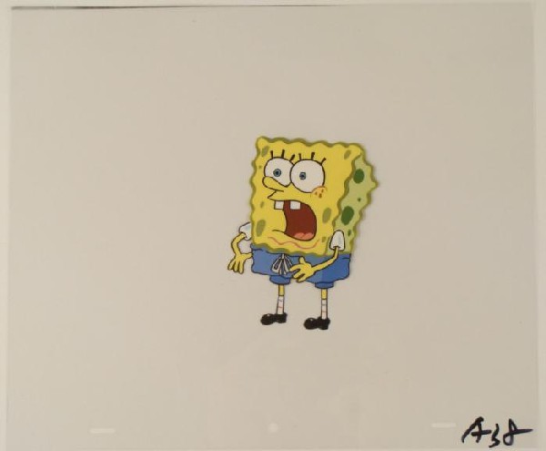 Cel Production Original SpongeBob Mouth Open Art: This original animation cel is from the Nickelodeon TV show SpongeBob Squarepants. The story takes place under the deep blue sea in Bikini Bottom, where SpongeBob resides. Sp