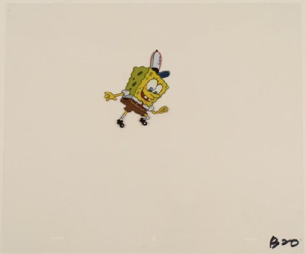 SpongeBob Looking Down Production Art Cel Original: This original animation cel is from the Nickelodeon TV show SpongeBob Squarepants. The story takes place under the deep blue sea in Bikini Bottom, where SpongeBob resides. Sp