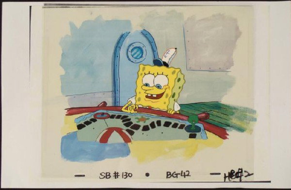 Original Cel SpongeBob Background Game Art Production: This animation cel and reproduction background are from the Nickelodeon TV show SpongeBob Squarepants. The story takes place under the deep blue sea in Bikini Bottom, wh