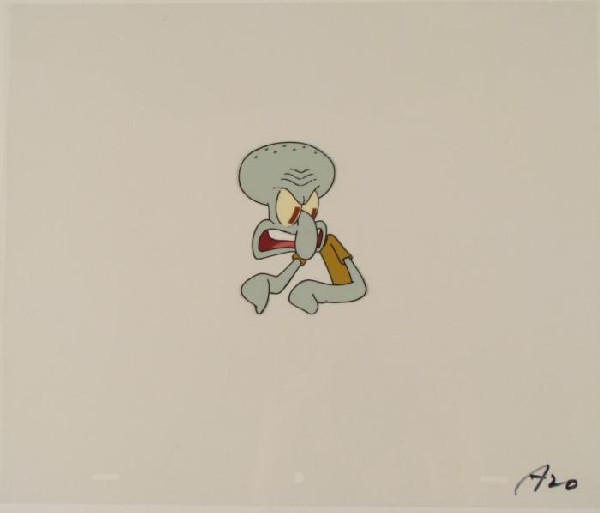 Irritated Face Cel Animation Original SpongeBob Art: This original animation cel is from the Nickelodeon TV show SpongeBob Squarepants. The story takes place under the deep blue sea in Bikini Bottom, where SpongeBob resides. Sp