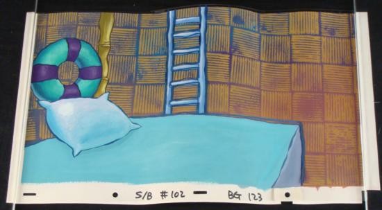 Original Animation Background and SpongeBob Cel: This original hand-painted background and animation cel is from the Nickelodeon TV show SpongeBob Squarepants. The story takes place under the deep blue sea in Bikini Bo