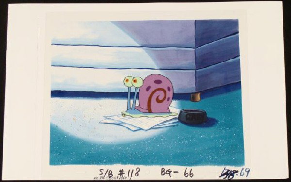 Startled Background SpongeBob Original Animation Cel: This animation cel and reproduction background are from the Nickelodeon TV show SpongeBob Squarepants. The story takes place under the deep blue sea in Bikini Bottom, where Sponge