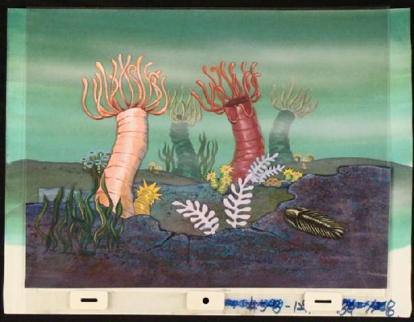 Original Cel Art and Production Background Spongebob: This original hand-painted background and animation cel is from the Nickelodeon TV show SpongeBob Squarepants. The story takes place under the deep blue sea in Bikini Bo