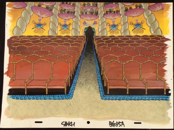 Production Background Original Theatre Art SpongeBob: This original hand-painted background from the Nickelodeon TV show SpongeBob Squarepants. The story takes place under the deep blue sea in Bikini Bottom, where SpongeBob resi
