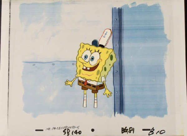 Happy Face Original SpongeBob Animation Background Cel: This animation cel and reproduction background are from the Nickelodeon TV show SpongeBob Squarepants. The story takes place under the deep blue sea in Bikini Bottom, where Sponge