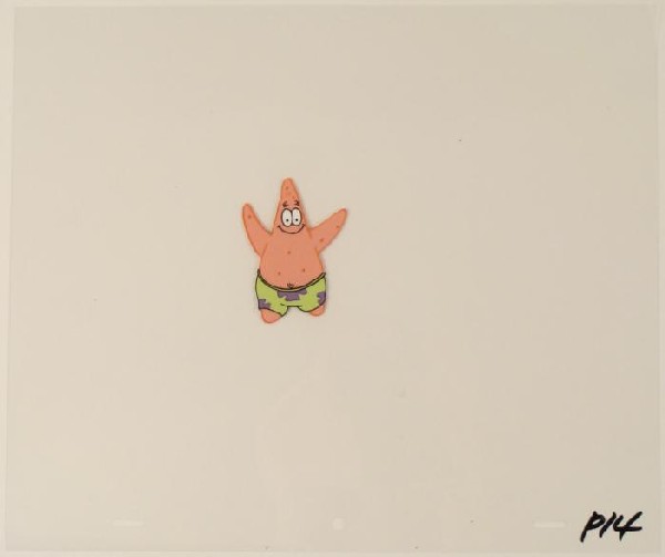Arms Out Cel Original SpongeBob Animation Art Patrick: This original animation cel is from the Nickelodeon TV show SpongeBob Squarepants. The story takes place under the deep blue sea in Bikini Bottom, where SpongeBob