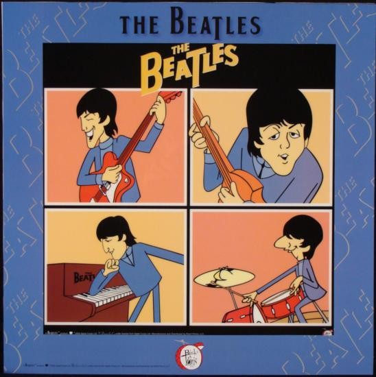 The Beatles Portraits Ltd Ed Sericel Animation Cel Art: This animation sericel features John, Paul, George, and Ringo as inspired by their Saturday morning cartoon series The Beatles. Title: "Portraits" Episode: I