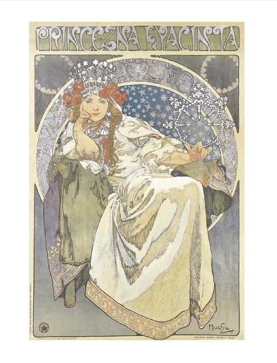 Mucha for Princess Hyacinth Mixed Media: Reference #: ULAW2088 Artist Name: Mucha, Alphonse Maria Title: Poster for Princess Hyacinth (Restrike) Medium: Mixed Media Edition Size: open Year: Unknown Paper Size: 30 x 22 inches Image Size: 25 x