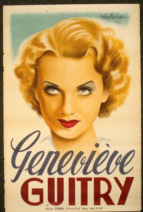 Genevieve Guitry Original Vintage Movie Poster 1930: This is an original poster of French actress Genevieve Guitry. Her sultry character is portrayed beautifully by an artist who was known for his portraits of starlets. Artist: Gaston Girbal Medium: Lit