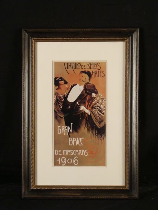 Print of Antique Spanish Poster Circulo de Bellas Artes: This print is from an antique advertisement for an event at Circulo de Bellas Artes, the Spanish arts and cultural center in Madrid. The image shows a lively mascarade ball. Medium: Lithograph on pape