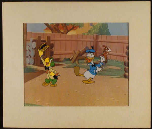 Donald Duck Rare Original Disneyland Production Cel 50s: This is a rare original hand painted animation cel that was used in the production of a Walt Disney feature film. It was originally sold at the Art Corner Shop at Disneyland. The shop was the exclusiv