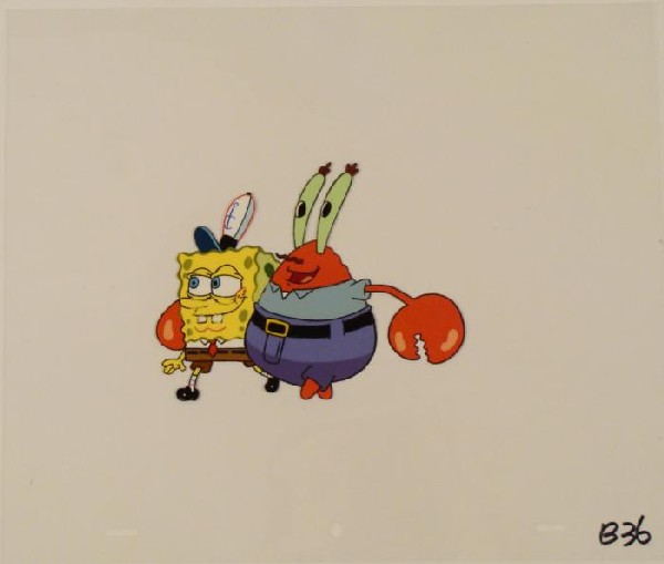 Production Art Cel Best of Friends Original Spongebob: This original animation cel is from the Nickelodeon TV show SpongeBob Squarepants. The story takes place under the deep blue sea in Bikini Bottom, where SpongeBob resides. Sp