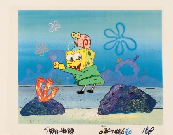 Original Spongebob Smooth Moves Background Production: This original animation cel and reproduction background is from the Nickelodeon TV show SpongeBob Squarepants. The story takes place under the deep blue sea in Bikini Bottom,