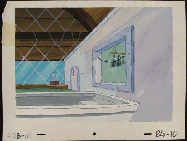 Original Krusty Krab Background Animation Spongebob Art: This original hand-painted background from the Nickelodeon TV show SpongeBob Squarepants. The story takes place under the deep blue sea in Bikini Bottom, where SpongeBob resi