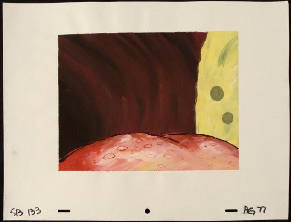 Original Inside SpongeBob Mouth Animation Background: This original hand-painted background from the Nickelodeon TV show SpongeBob Squarepants. The story takes place under the deep blue sea in Bikini Bottom, where SpongeBob resi