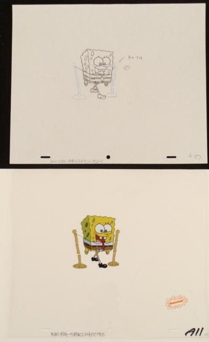 Drawing Original Cel Animation SpongeBob Put On Pants: This original animation cel is from the Nickelodeon TV show SpongeBob Squarepants. The story takes place under the deep blue sea in Bikini Bottom, where SpongeBob resides. Sp