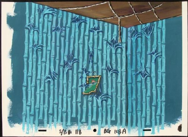 Destroyed Home Background Original Production SpongeBob: This original hand-painted background from the Nickelodeon TV show SpongeBob Squarepants. The story takes place under the deep blue sea in Bikini Bottom, where SpongeBob resi