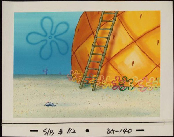 Original Background Animation SpongeBob Ladder Art: This original hand-painted background from the Nickelodeon TV show SpongeBob Squarepants. The story takes place under the deep blue sea in Bikini Bottom, where SpongeBob resi