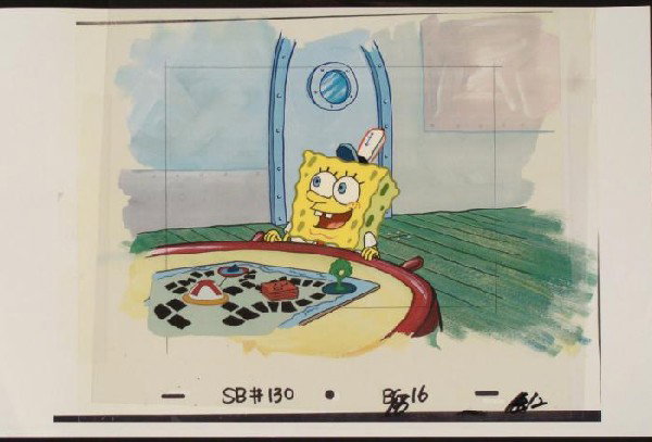 Board Game Original SpongeBob Production Cel Background: This animation cel and reproduction background are from the Nickelodeon TV show SpongeBob Squarepants. The story takes place under the deep blue sea in Bikini Bottom, where Sponge