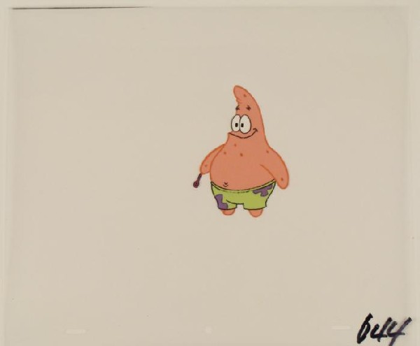 Hand Original SpongeBob Cel Art Production Patrick Star: This original animation cel is from the Nickelodeon TV show SpongeBob Squarepants. The story takes place under the deep blue sea in Bikini Bottom, where SpongeBob resides. Sp
