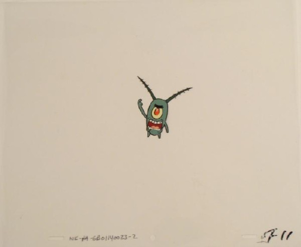 Yelling Plankton Original Animation Art Cel SpongeBob: This original animation cel is from the Nickelodeon TV show SpongeBob Squarepants. The story takes place under the deep blue sea in Bikini Bottom, where SpongeBob resides. Sp