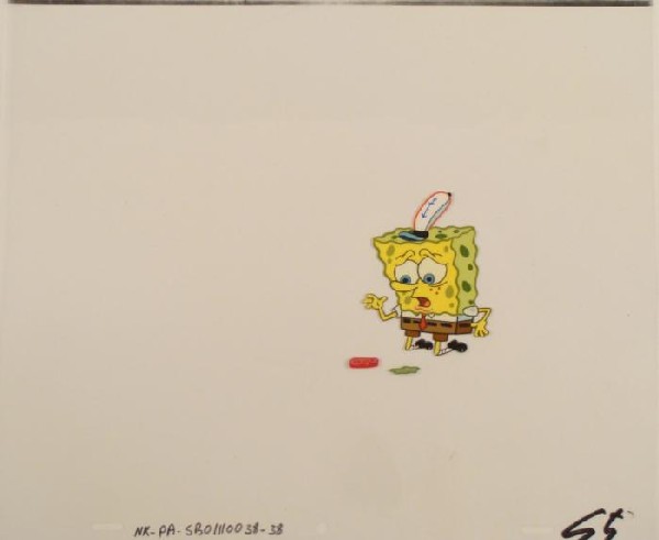 Production Original Cel SpongeBob Ground Food Art: This original animation cel is from the Nickelodeon TV show SpongeBob Squarepants. The story takes place under the deep blue sea in Bikini Bottom, where SpongeBob resides. Sp