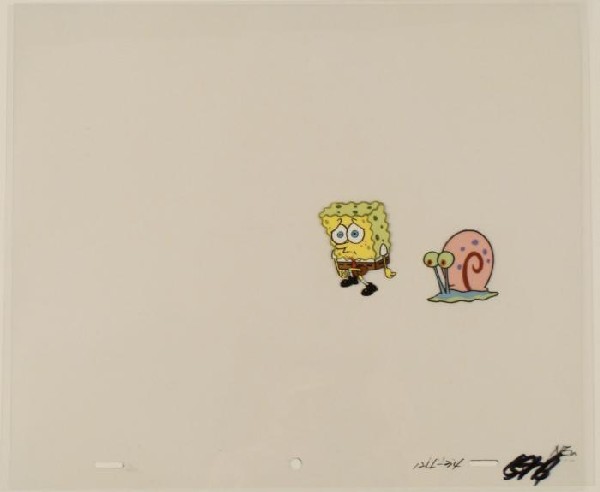 Not Happy Original SpongeBob Cel Production Art Gary: This original animation cel is from the Nickelodeon TV show SpongeBob Squarepants. The story takes place under the deep blue sea in Bikini Bottom, where SpongeBob resides. Sp