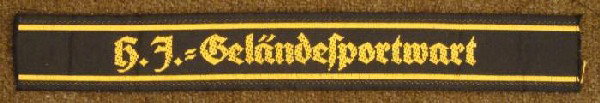 HJ/HITLER YOUTH ORIGINAL CUFF TITLE/HJ GELANDESPORTWART: HJ/HITLER YOUTH ORIGINAL CUFF TITLE/HJ GELANDESPORTWART GELANDESPORTWART/CUFF TITLE-AWARDED TO HJ FOR FIELD AND MAP READING PROFICIENCY. 5 3/4" WIDE.