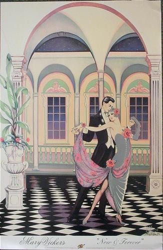 Mary Vickers Signed NOW & FOREVER Deco Dancing Poster: Offered here is a wonderfully stylish Art Deco poster, signed by the well-known and very popular artist Mary Vickers: Title: "Now & Forever" Off-set lithography on glossy paper Published and distribut