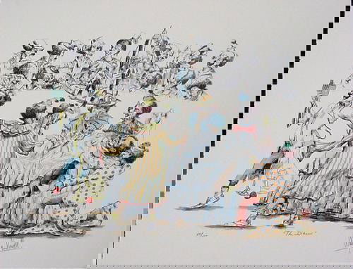 Wayne Howell Doctor Clowns Medical INTERNS Art Print: This rather dark humor clown art caricature of the medical profession is by noted clown artist Wayne Howell: Title: "The Interns" Lithography on Arches-like paper Hand signed in pencil by the artist