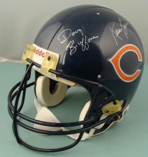 CHICAGO BEARS Signed Helmet Singletary Buffone Butler: Here's a wonderful Chicago Bears triple-signed Full-Size Riddell Replica Helmet. The helmet features the signatures of Bears greats, Mike Singletary (linebacker), Doug Buffone (linebacker) and Kevin B