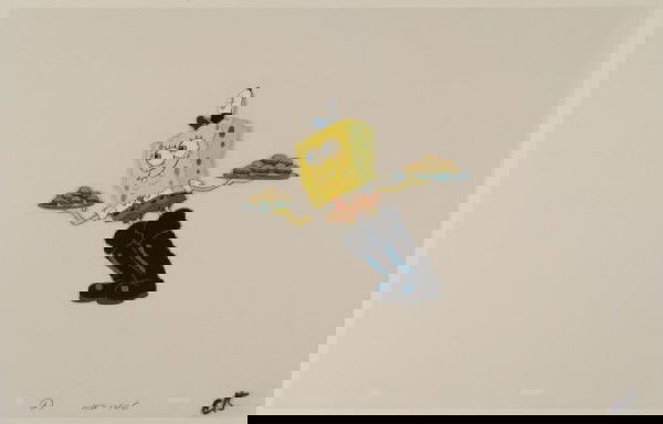 Spongebob Squeaky Boots Original Production Cel Art: This original animation cel is from the Nickelodeon TV show SpongeBob Squarepants. The story takes place under the deep blue sea in Bikini Bottom, where SpongeBob resides. Sp