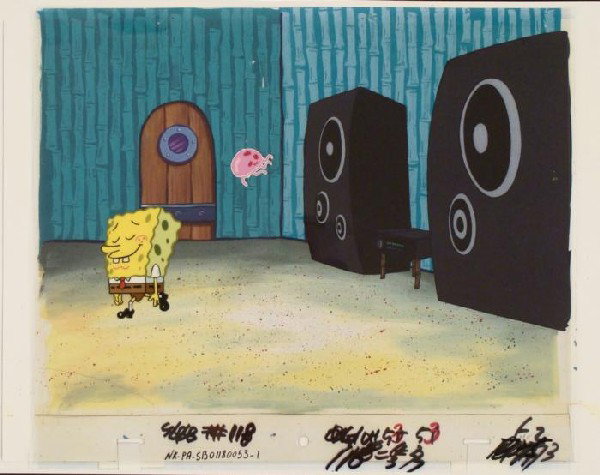 Follow SpongeBob Original Cel Animation Background Art: This animation cel and reproduction background are from the Nickelodeon TV show SpongeBob Squarepants. The story takes place under the deep blue sea in Bikini Bottom, where S