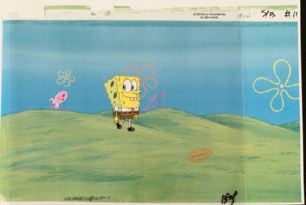 Animation Art Original Cel SpongeBob Background Jelly: This animation cel and reproduction background are from the Nickelodeon TV show SpongeBob Squarepants. The story takes place under the deep blue sea in Bikini Bottom, where Sponge