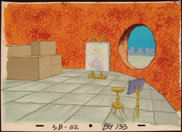 Paint Squidward Original Background Animation SpongeBob: This original hand-painted background from the Nickelodeon TV show SpongeBob Squarepants. The story takes place under the deep blue sea in Bikini Bottom, where SpongeBob resi