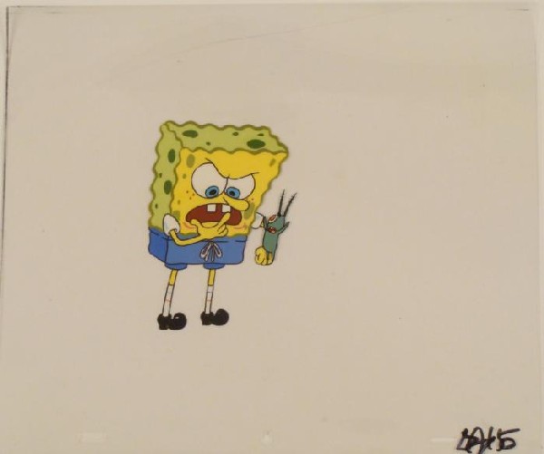 Assertive Original Plankton SpongeBob Cel Art Animation: This original animation cel is from the Nickelodeon TV show SpongeBob Squarepants. The story takes place under the deep blue sea in Bikini Bottom, where SpongeBob resides. Sp