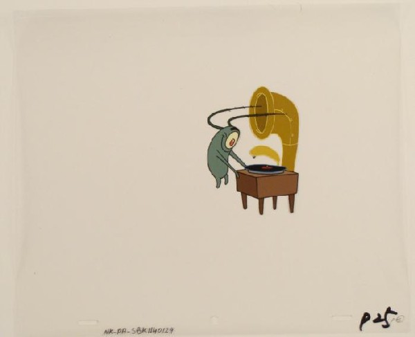 Old Record Original Player Production SpongeBob Cel Art: This original animation cel is from the Nickelodeon TV show SpongeBob Squarepants. The story takes place under the deep blue sea in Bikini Bottom, where SpongeBob resides. Sp