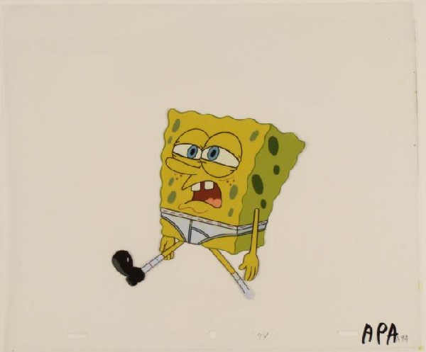 Squinting Eyes Original Cel Production Art SpongeBob: This original animation cel is from the Nickelodeon TV show SpongeBob Squarepants. The story takes place under the deep blue sea in Bikini Bottom, where SpongeBob resides. Sp