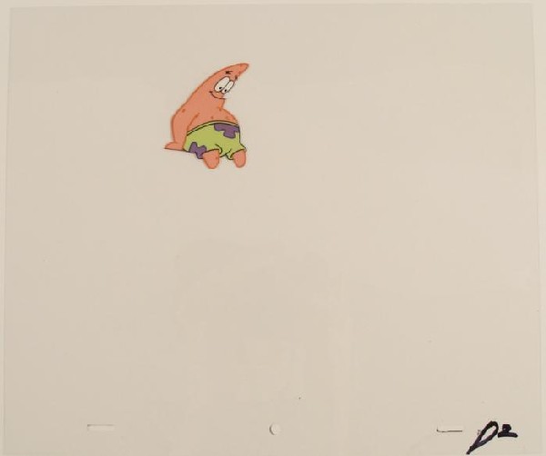 Animation SpongeBob Original Patrick Sitting Cel Art: This original animation cel is from the Nickelodeon TV show SpongeBob Squarepants. The story takes place under the deep blue sea in Bikini Bottom, where SpongeBob resides. Sp