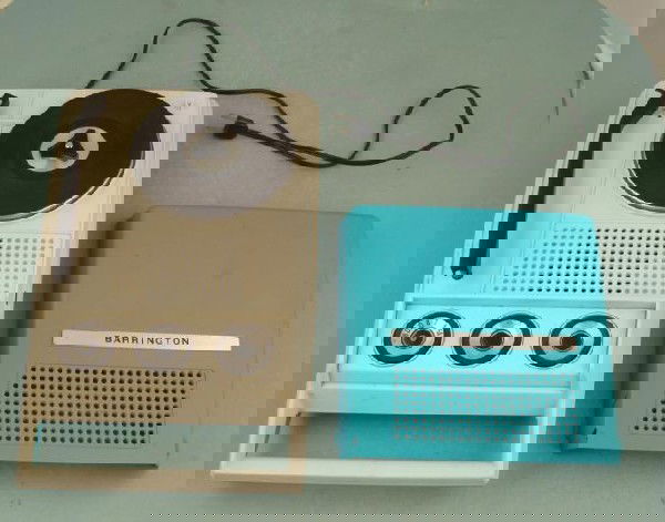 Barrington Vintage Portable Record Player Radio: This is a vintage Barrington portable record player with radio. It was made in Japan in the 1960's. Both the phonograph and the radio are working fine. It plays on 33 and 45 RPM, and the rubber turnta