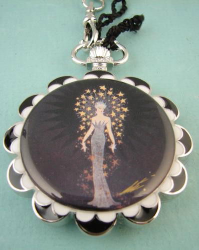 Sleek Art Deco Style ERTE Pocket Watch with Case: This stylish Deco pocket watch - created under license from an original design by Erté - is offered for sale here for the first time ANYWHERE! A famous Erté image and his distinctive signatu