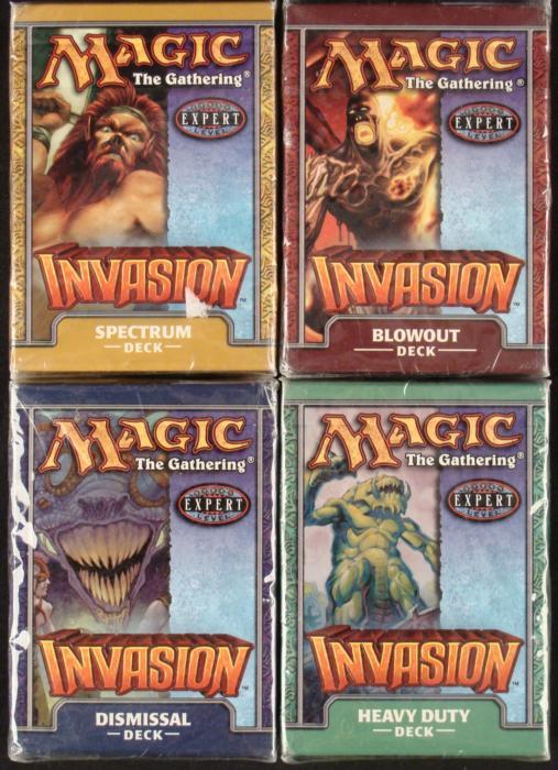 Complete Magic the Gathering Invasion Set New in Boxes: Attention all you Magic the Gathering fans, this a lot that should not be passed up on. Offered here is the complete set of Magic the Gathering: Invasion Decks. In this lot you will receiv