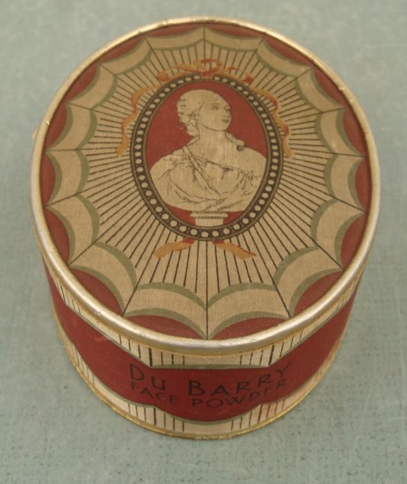Richard Hudnut Vintage Du Barry Face Powder Box 1938: This box is from Du Barry Face Powder, labeled underneath "Brunette No. 1," produced by Richard Hudnut. It is silk covered, with elegant design. It is 3" x 4". The box is in very good condition, with 