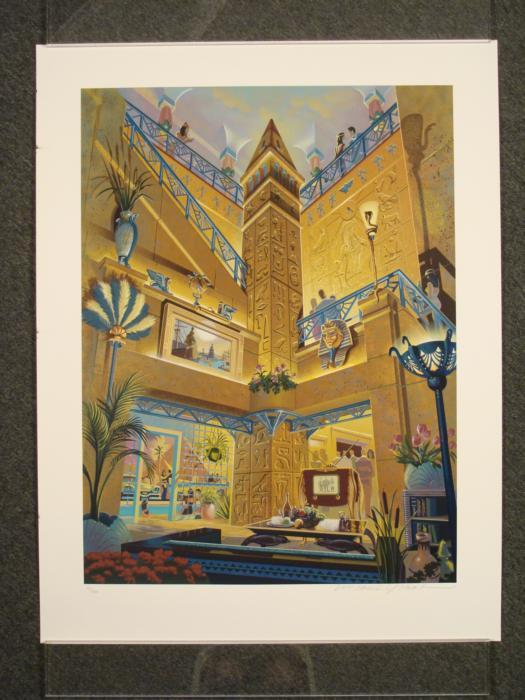 Michael Young Treasure of the Nile Signed Ltd Art Print: Egyptian "Treasure" is portrayed here in the form of an elegant party inside a fabulous home, brimming with ancient hieroglyphics and Art Deco style. Artist: Michael Young Title: "Treasure of the Nile