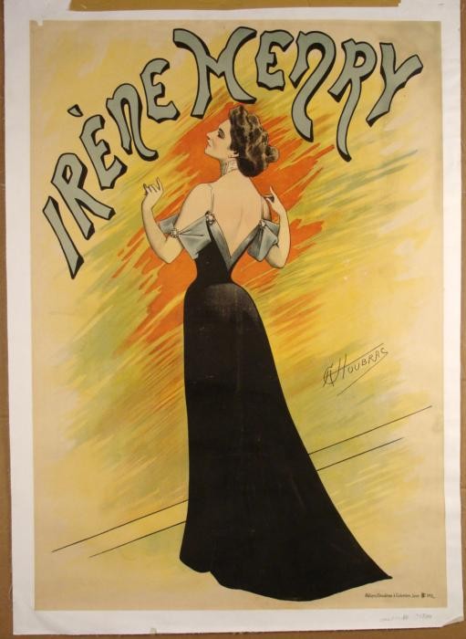 Irene Henry Actress Orig Antique French Poster Choubrac: This original poster is a portrait of actress Irene Henry. She is little known on the silver screen, but is credited in the 1933 film "King Kong." Her stark figure is portrayed here in a black evening