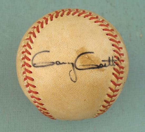 Gary Gaetti Signed American League Baseball All Star: This Rawlings Official American League baseball was signed in black marker by All Star third baseman Gary Gaetti. The ball is in good but used condition, (possibly game use?) with some discoloration. 