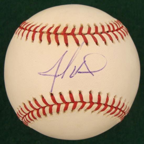John Vander Wal Signed Baseball- Top Pinch Hitter: This baseball was signed by former American League lefty hitter John Vander Wal. The autograph is in blue ballpoint. The ball is a Rawlings Official Major League Selig model. It is in excellent condit