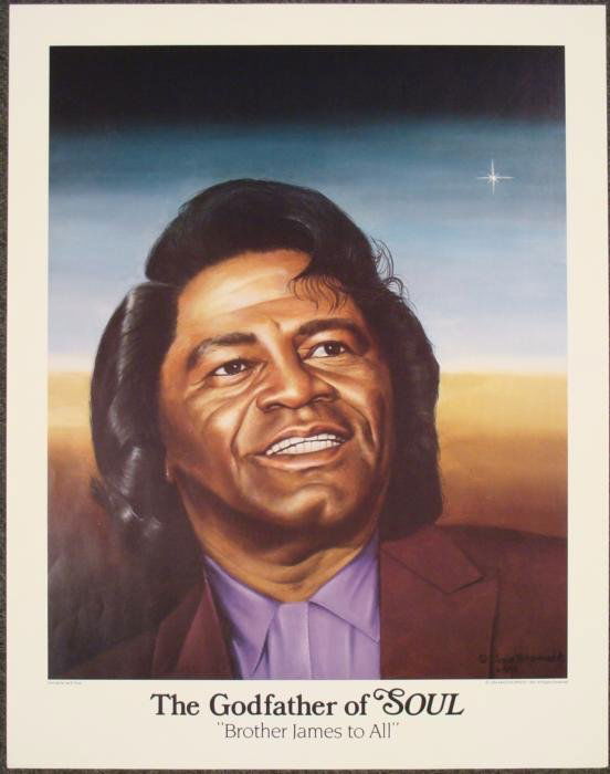 James Brown Original Art Poster Muhammad Ali 1991: Here is the Goldfather of Soul "Brother James to All" James Brown. This poster puts him in a nice light, with star on the horizon. Medium: Litho on glossy paper Poster sheet size: 22" x 28". Year: 199