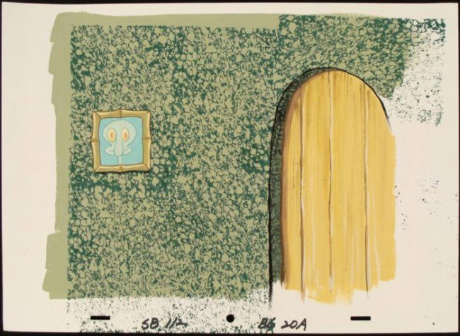 Squidward House Background SpongeBob Original Animation: This original hand-painted background from the Nickelodeon TV show SpongeBob Squarepants. The story takes place under the deep blue sea in Bikini Bottom, where SpongeBob resi