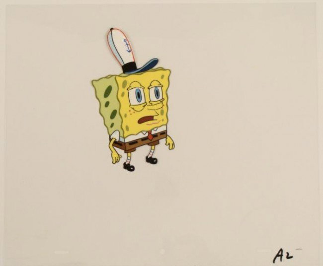 Production Closing Eyes Original SpongeBob Cel Art: This original animation cel is from the Nickelodeon TV show SpongeBob Squarepants. The story takes place under the deep blue sea in Bikini Bottom, where SpongeBob resides. Sp